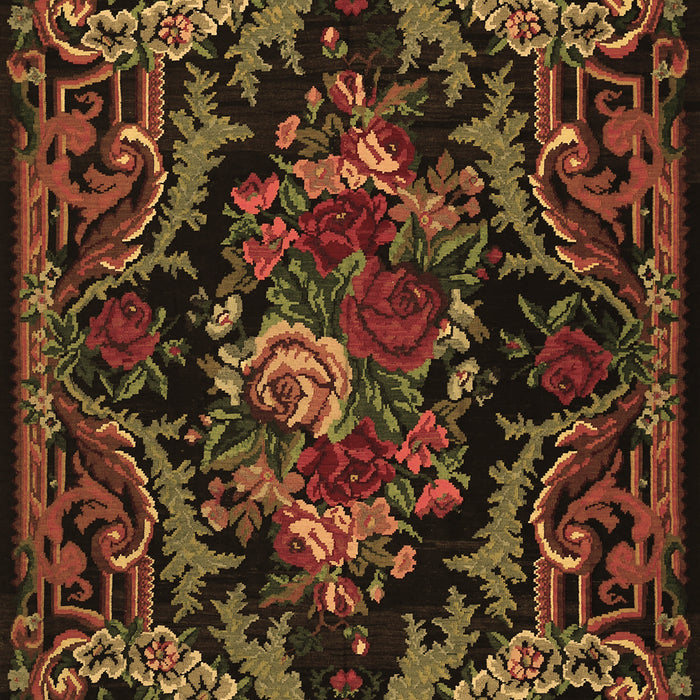 Machine Washable Medallion Brown French Rug, wshtr472brn