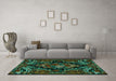 Machine Washable Medallion Turquoise French Area Rugs in a Living Room,, wshtr472turq