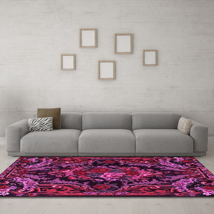 Machine Washable Medallion Pink French Rug in a Living Room, wshtr472pnk