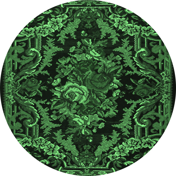 Round Medallion Emerald Green French Rug, tr472emgrn