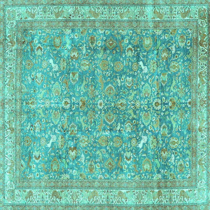 Square Machine Washable Persian Turquoise Traditional Area Rugs, wshtr4730turq