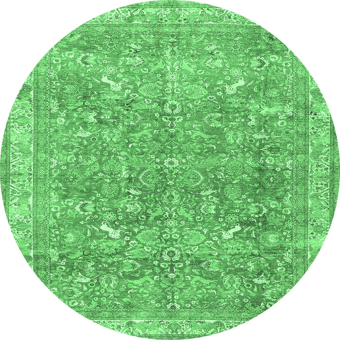 Round Persian Emerald Green Traditional Rug, tr4730emgrn