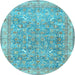 Round Machine Washable Persian Light Blue Traditional Rug, wshtr4730lblu