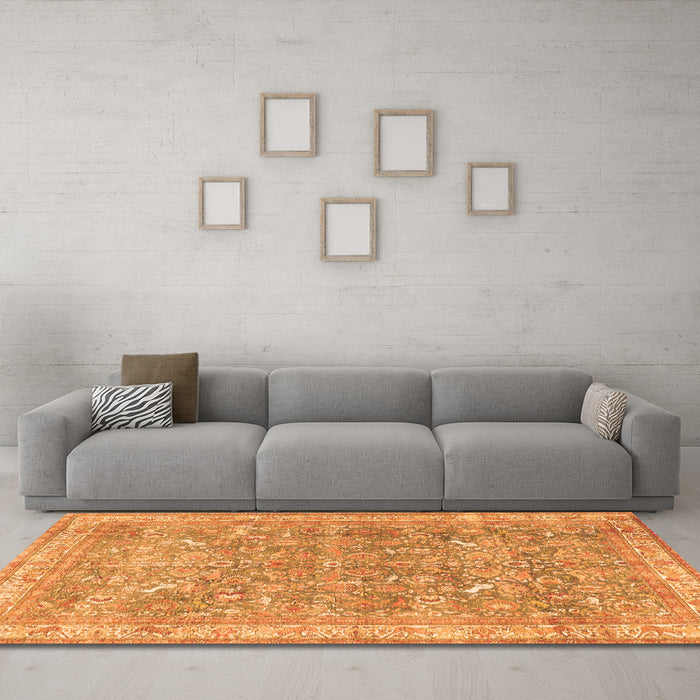 Machine Washable Persian Orange Traditional Area Rugs in a Living Room, wshtr4730org