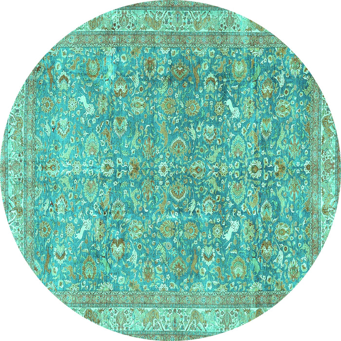 Round Persian Turquoise Traditional Rug, tr4730turq