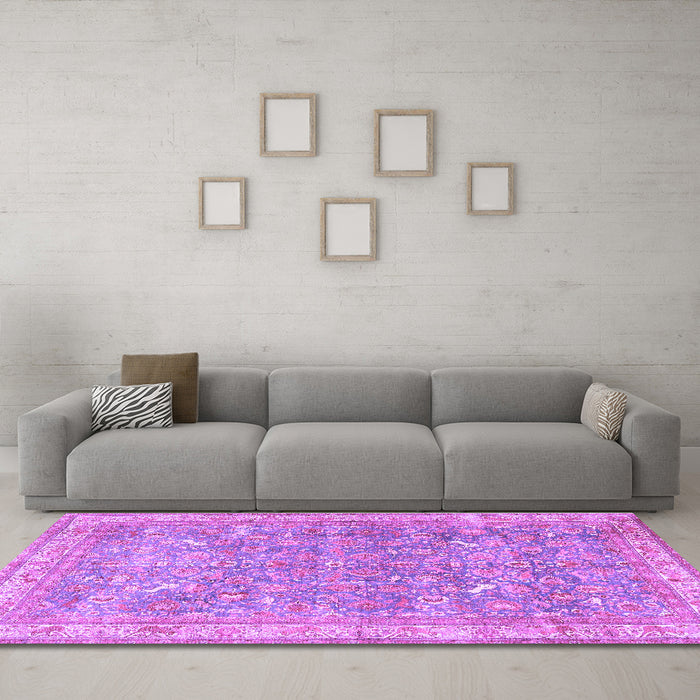 Machine Washable Persian Purple Traditional Area Rugs in a Living Room, wshtr4730pur