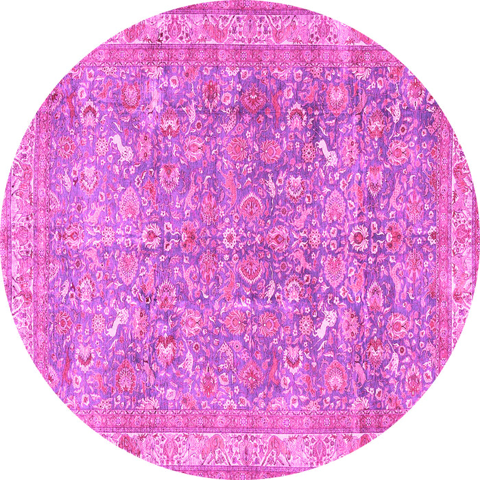 Round Machine Washable Persian Pink Traditional Rug, wshtr4730pnk