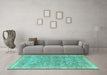 Machine Washable Persian Turquoise Traditional Area Rugs in a Living Room,, wshtr4730turq