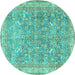 Round Machine Washable Persian Turquoise Traditional Area Rugs, wshtr4730turq