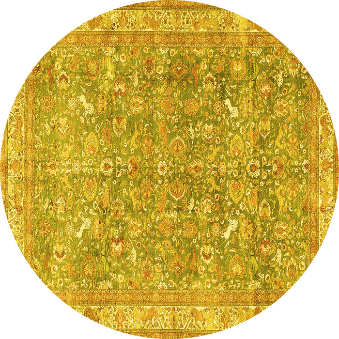 Round Machine Washable Persian Yellow Traditional Rug, wshtr4730yw