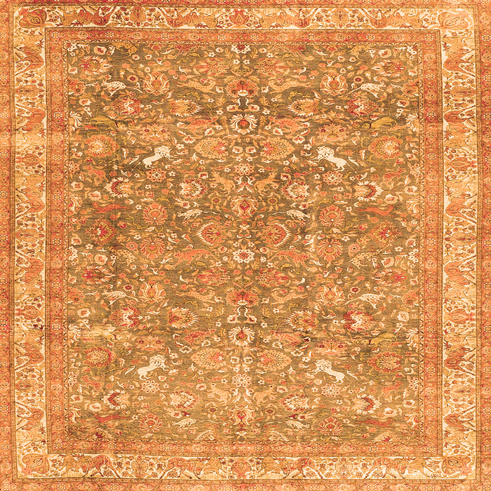 Round Machine Washable Persian Orange Traditional Area Rugs, wshtr4730org