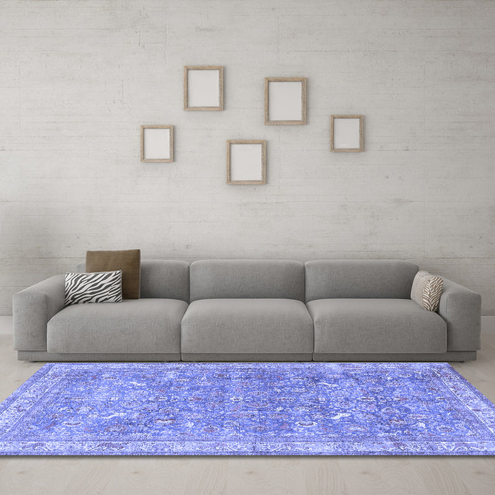 Machine Washable Persian Blue Traditional Rug in a Living Room, wshtr4730blu