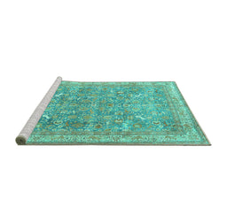 Sideview of Machine Washable Persian Turquoise Traditional Area Rugs, wshtr4730turq