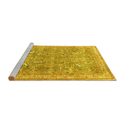 Sideview of Machine Washable Persian Yellow Traditional Rug, wshtr4730yw