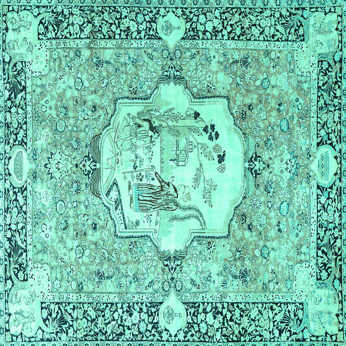 Square Machine Washable Persian Turquoise Traditional Area Rugs, wshtr4731turq