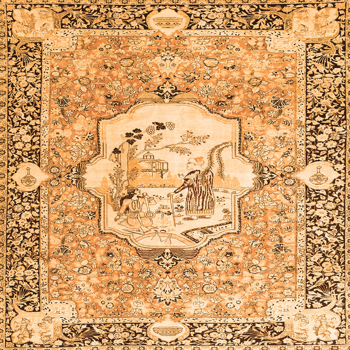 Round Machine Washable Persian Orange Traditional Area Rugs, wshtr4731org