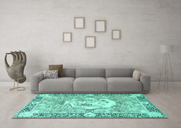 Machine Washable Persian Turquoise Traditional Area Rugs in a Living Room,, wshtr4731turq
