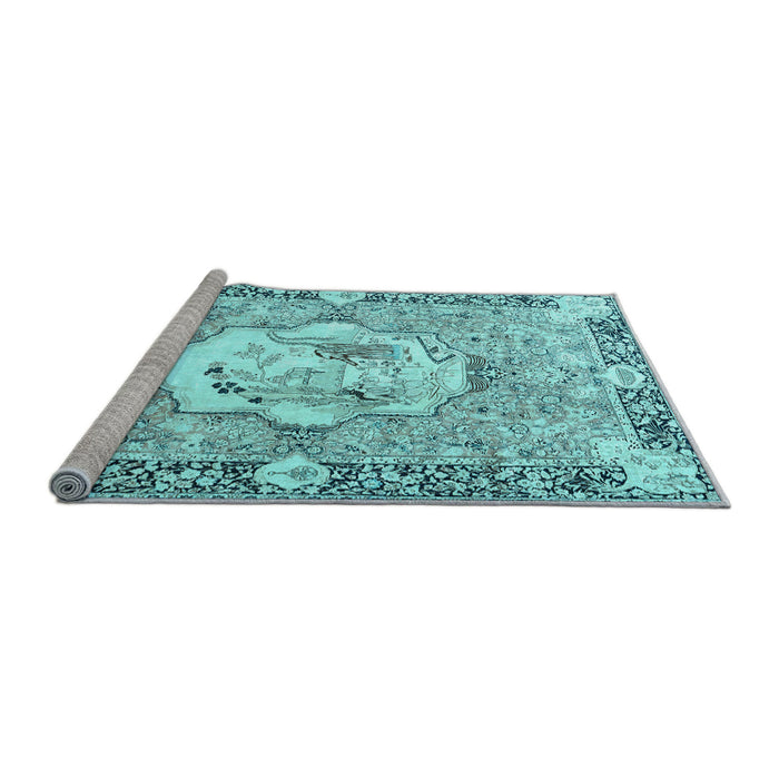 Sideview of Machine Washable Persian Light Blue Traditional Rug, wshtr4731lblu