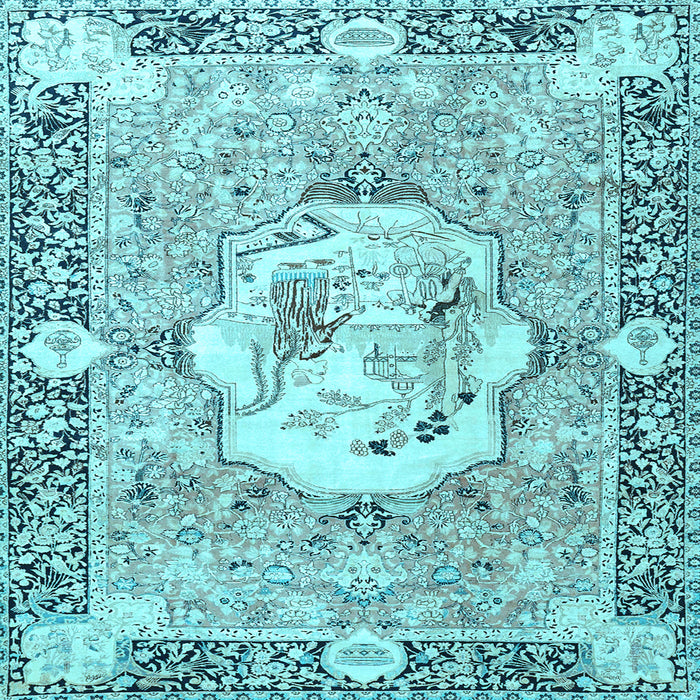 Square Machine Washable Persian Light Blue Traditional Rug, wshtr4731lblu