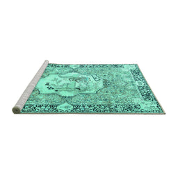 Sideview of Machine Washable Persian Turquoise Traditional Area Rugs, wshtr4731turq