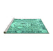 Sideview of Machine Washable Persian Turquoise Traditional Area Rugs, wshtr4731turq