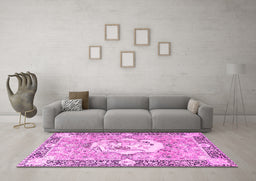 Machine Washable Persian Pink Traditional Rug in a Living Room, wshtr4731pnk