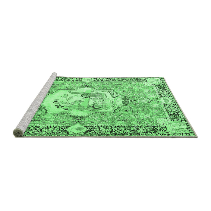 Sideview of Machine Washable Persian Emerald Green Traditional Area Rugs, wshtr4731emgrn