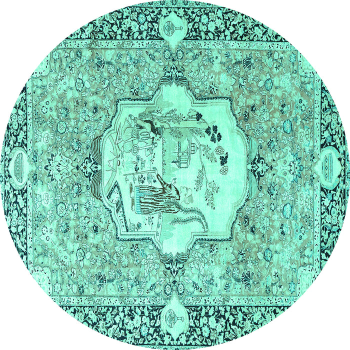 Round Persian Turquoise Traditional Rug, tr4731turq