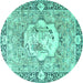 Round Persian Turquoise Traditional Rug, tr4731turq