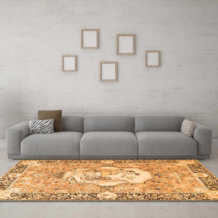 Machine Washable Persian Orange Traditional Area Rugs in a Living Room, wshtr4731org