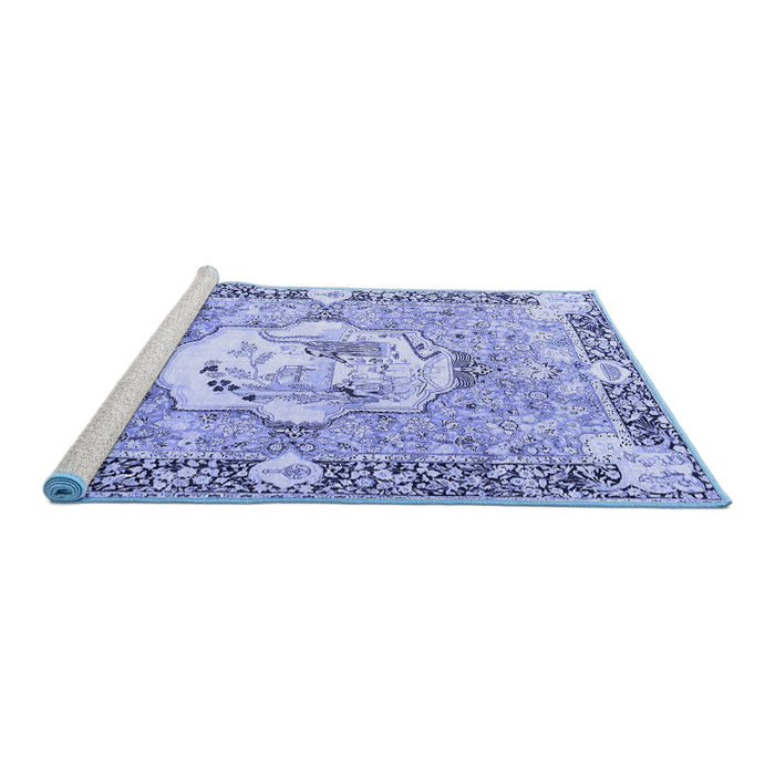 Sideview of Machine Washable Persian Blue Traditional Rug, wshtr4731blu