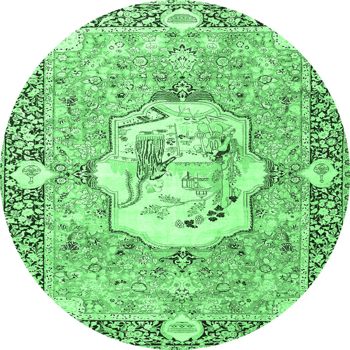 Round Persian Emerald Green Traditional Rug, tr4731emgrn