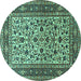 Round Machine Washable Persian Turquoise Traditional Area Rugs, wshtr4732turq