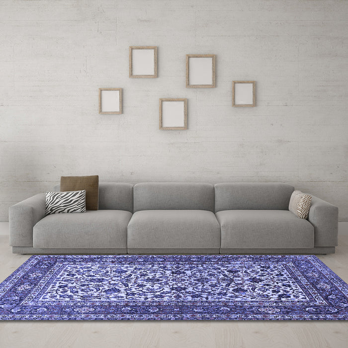 Machine Washable Persian Blue Traditional Rug in a Living Room, wshtr4732blu