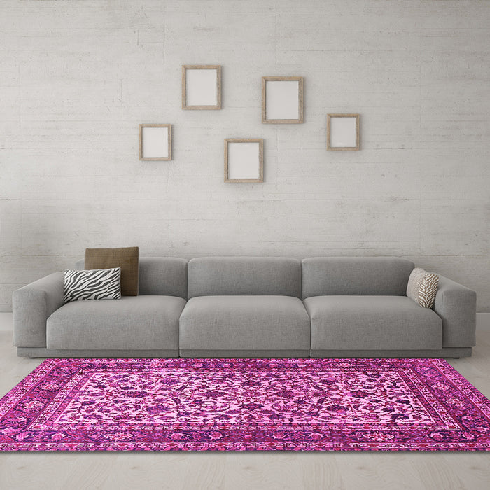 Machine Washable Persian Pink Traditional Rug in a Living Room, wshtr4732pnk