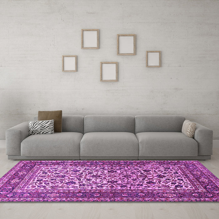 Machine Washable Persian Purple Traditional Area Rugs in a Living Room, wshtr4732pur