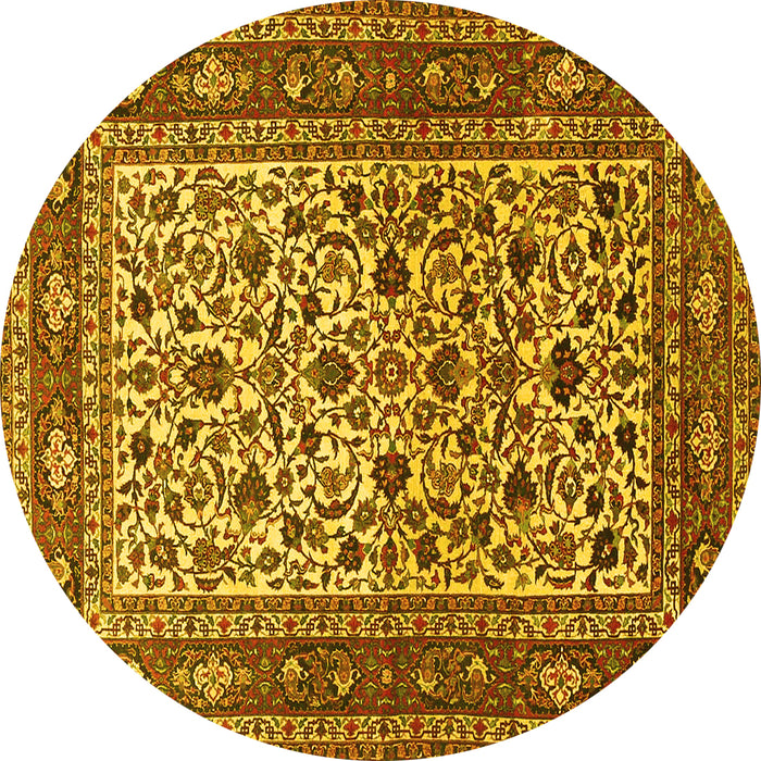 Round Machine Washable Persian Yellow Traditional Rug, wshtr4732yw