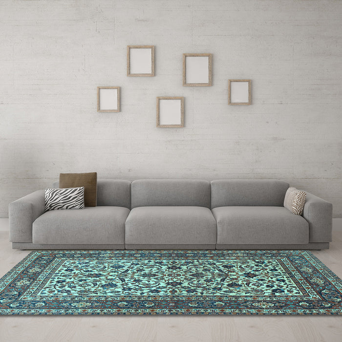 Machine Washable Persian Light Blue Traditional Rug in a Living Room, wshtr4732lblu