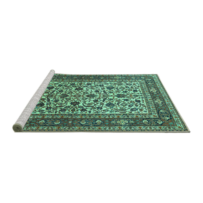 Sideview of Machine Washable Persian Turquoise Traditional Area Rugs, wshtr4732turq