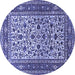 Round Machine Washable Persian Blue Traditional Rug, wshtr4732blu