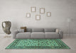 Machine Washable Persian Turquoise Traditional Area Rugs in a Living Room,, wshtr4732turq