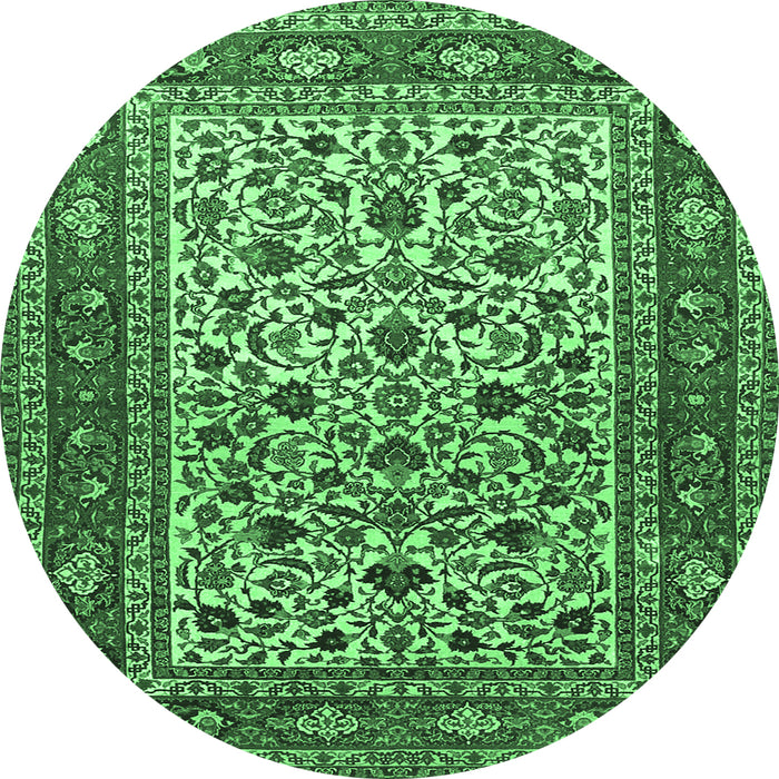 Round Machine Washable Persian Emerald Green Traditional Area Rugs, wshtr4732emgrn