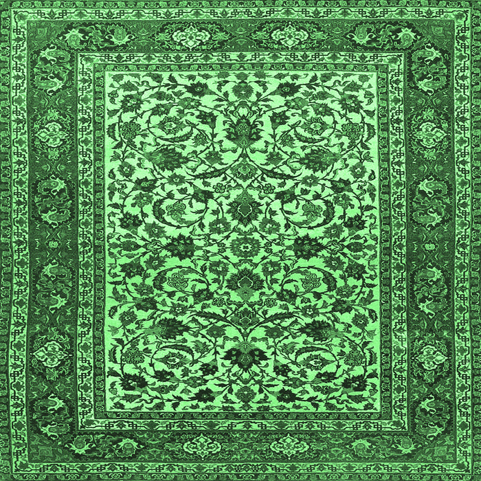 Square Machine Washable Persian Emerald Green Traditional Area Rugs, wshtr4732emgrn