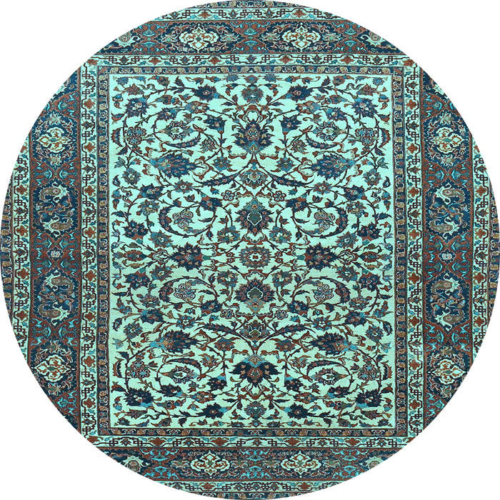 Round Machine Washable Persian Light Blue Traditional Rug, wshtr4732lblu