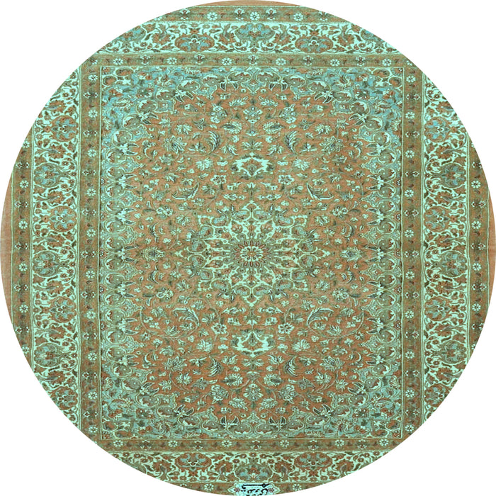 Round Medallion Light Blue Traditional Rug, tr4733lblu