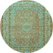 Round Medallion Light Blue Traditional Rug, tr4733lblu