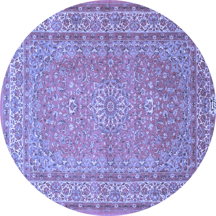 Round Machine Washable Medallion Blue Traditional Rug, wshtr4733blu