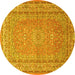 Round Machine Washable Medallion Yellow Traditional Rug, wshtr4733yw