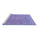 Sideview of Machine Washable Medallion Blue Traditional Rug, wshtr4733blu