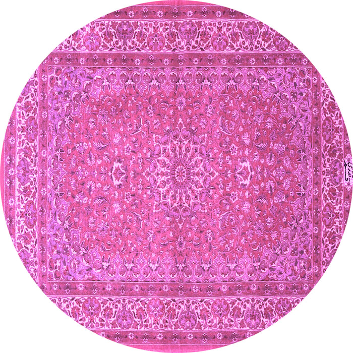 Round Machine Washable Medallion Purple Traditional Area Rugs, wshtr4733pur